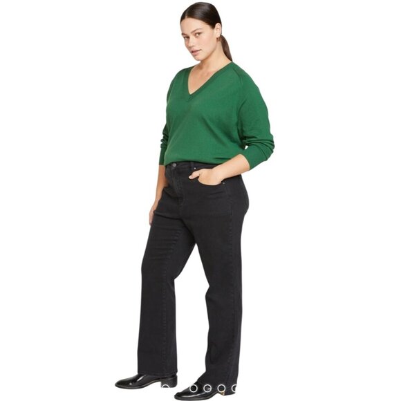 Universal Standard Oversized Sweater Size L 22-24 V Neck Green Cotton Holiday - Picture 1 of 8